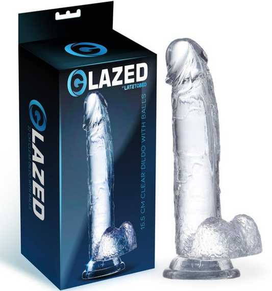 GLAZED REALISTIC DILDO WITH TESTICLES CRYSTAL MATERIAL 15,5 CM