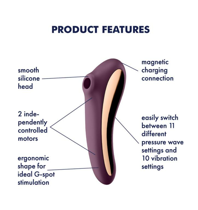 SATISFYER DUAL KISS CLITORIS SUCKER AND VIBE WINE RED