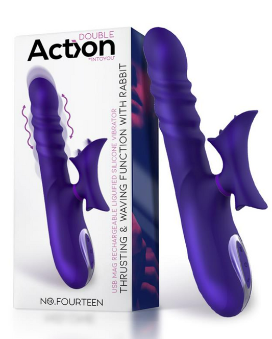 ACTION NO. FOURTEEN TELESCOPIC UNDULATING VIBE WITH HIGH FREQUENCY TONGUE LIQUID SILICONE USB