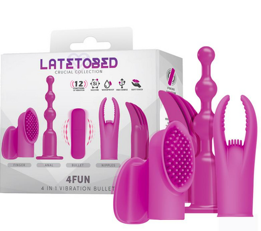 LATETOBED 4FUN VIBRATING BULLET AND 4 SLEEVES USB WATERPROOF SILICONE