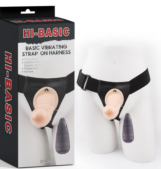 CHISA VIBRATING STRAP-ON HARNESS WITH HOLLOW DILDO 7.5"