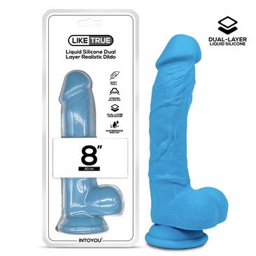 LIKETRUE DILDO REALISTA SILICONA LÍQUIDA DUAL LAYER 8" AZUL