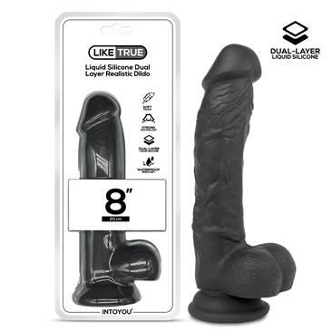 LIKETRUE DILDO REALISTA SILICONA LÍQUIDA DUAL LAYER 8" NEGRA