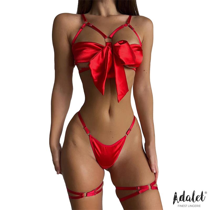 ADALET LINGERIE RILEY BRA WITH BOW, THONG, AND GARTERS SET