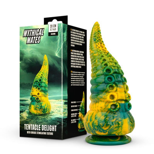 MYTHICAL MATES Tentacle Delight Green and Yellow Dildo 22.4 cm