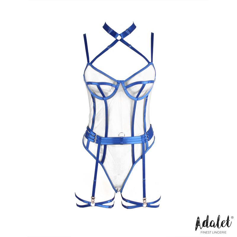 ADALET LINGERIE KILLYE MESH TEDDY WITH STRASPS AND LEG RINGS BLUE