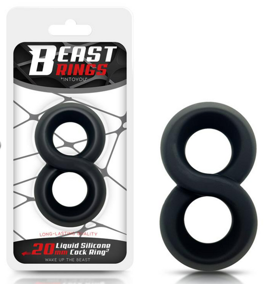 BEAST RINGS DOUBLE PENIS RING 100% LIQUID SILICONE 2 CM BLACK