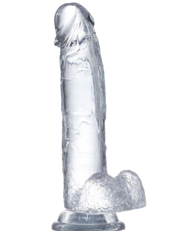 GLAZED REALISTIC DILDO WITH TESTICLES CRYSTAL MATERIAL 15,5 CM