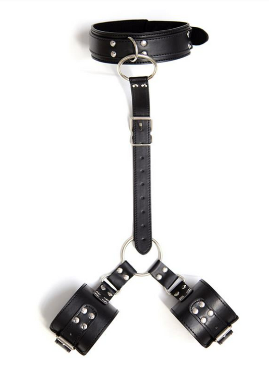 LATETOBED BDSM LINE COLLAR WITH RESTRAINTS ADJUSTABLE BLACK