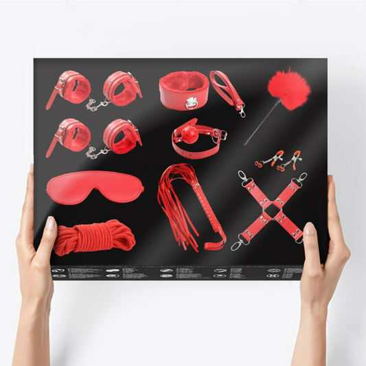 INTOYOU BDSM LINE BONDAGE SET 10 PIECES RED