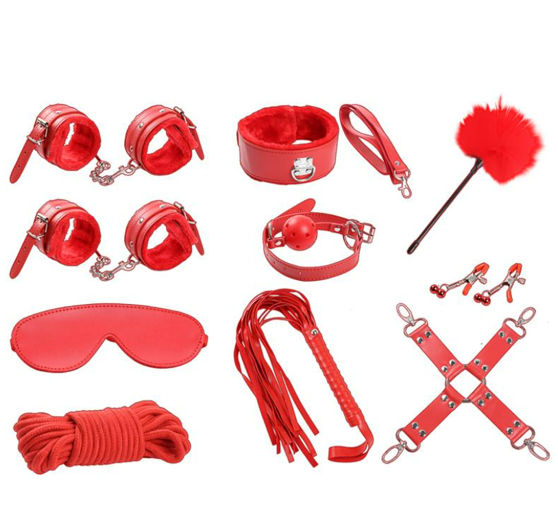 INTOYOU BDSM LINE BONDAGE SET 10 PIECES RED