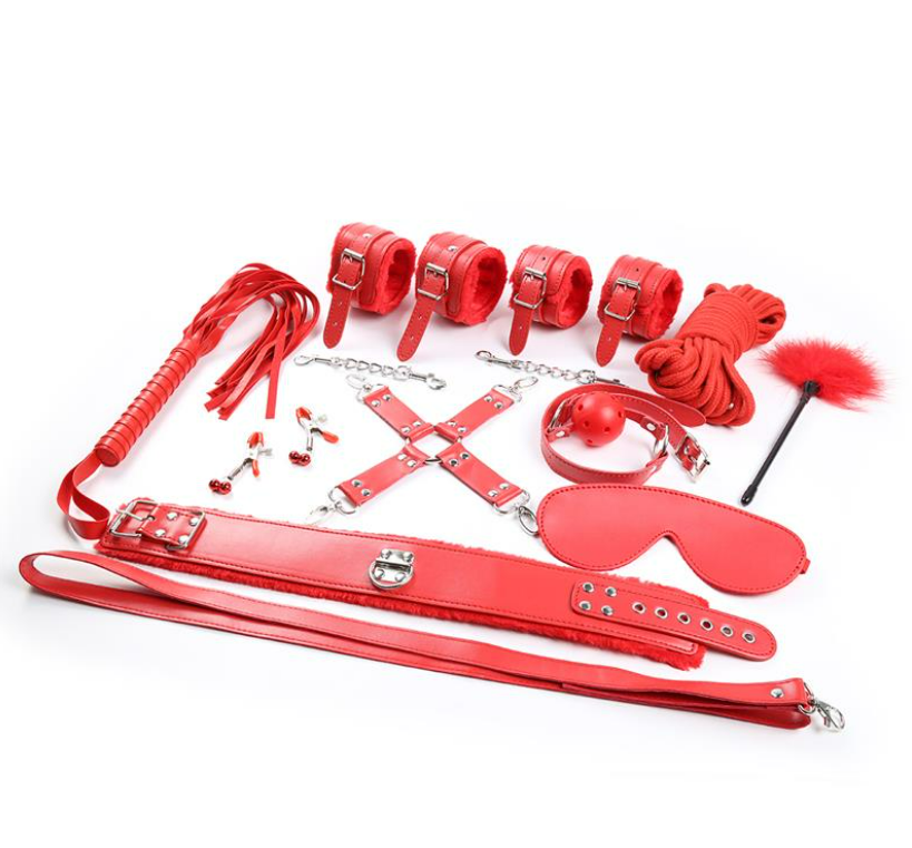 INTOYOU BDSM LINE BONDAGE SET 10 PIECES RED