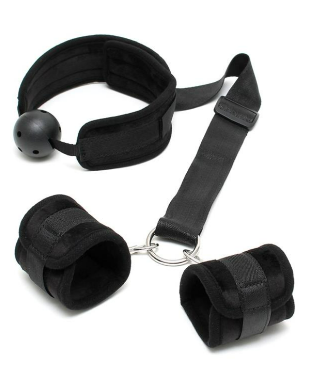 BONDAGE PLAY SET MOUTHGAG WITH CUFFS BLACK