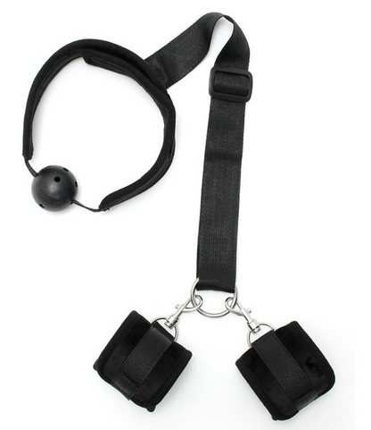 BONDAGE PLAY SET MOUTHGAG WITH CUFFS BLACK