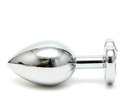 BONDAGE PLAY BUTT PLUG PLATED STEEL CRYSTAL HEART TRANSPARENT