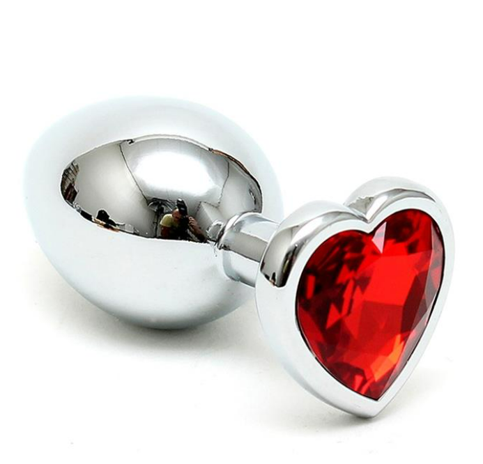 BONDAGE PLAY BUTT PLUG PLATED STEEL CRYSTAL HEART RED