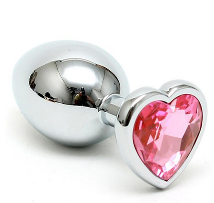 BONDAGE PLAY BUTT PLUG PLATED STEEL CRYSTAL HEART PINK