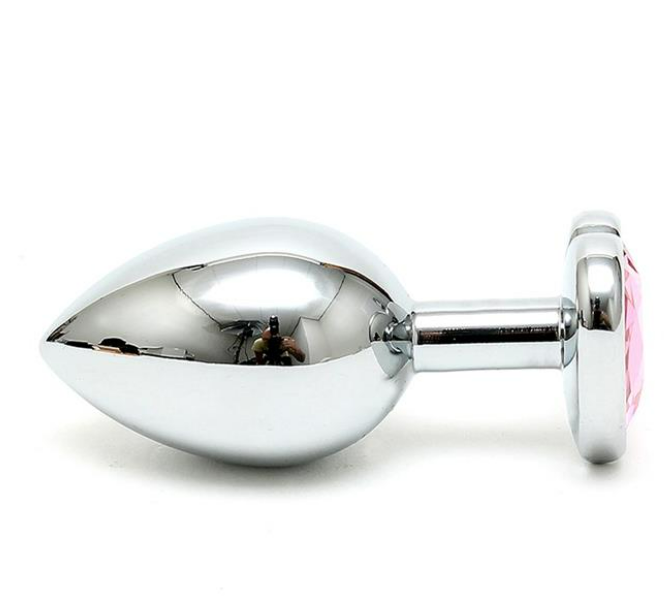 BONDAGE PLAY BUTT PLUG PLATED STEEL CRYSTAL HEART PINK