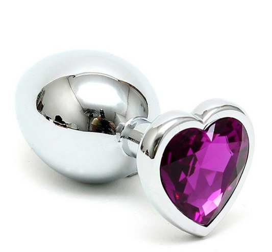 BONDAGE PLAY BUTT PLUG PLATED STEEL CRYSTAL HEART PURPLE