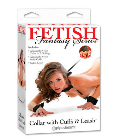 FETISH FANTASY SERIES SET COLLAR WITH CUFFS AND LEASH BLACK